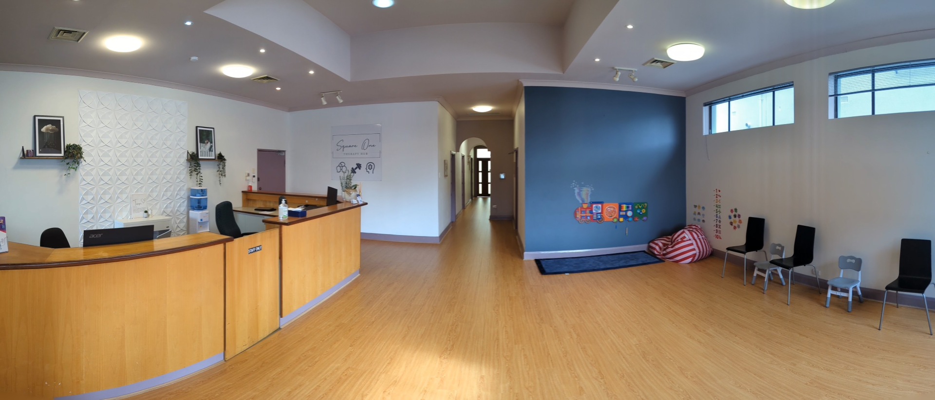 Inside Square One Therapy Hub — reception and waiting area