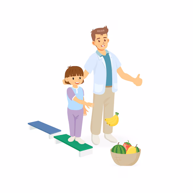 Paediatric physiotherapist guiding a child through play-based gross motor exercises.