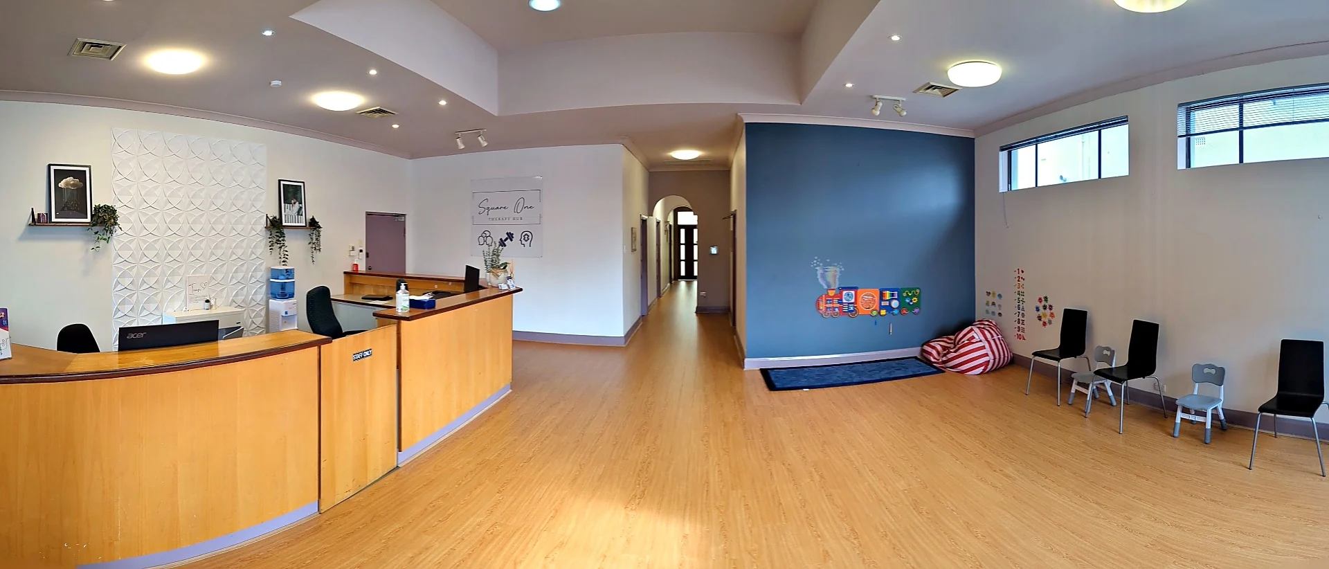 Inside Square One Therapy Hub — reception and waiting area